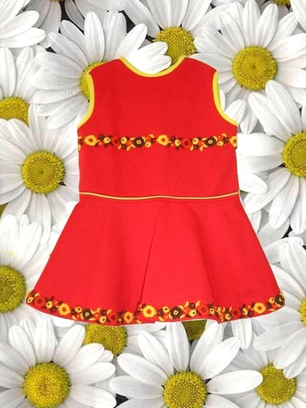 1970s vintage orange floral skater dress size small 7 girl child